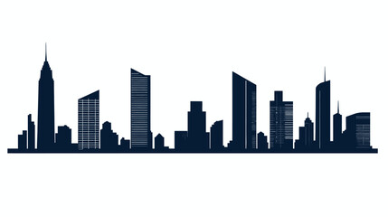 Obraz premium A silhouette illustration of an urban city skyline with towering skyscrapers against a white backdrop