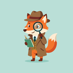 Naklejka premium A cute fox detective holding a magnifying glass