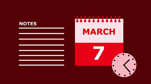 March 7 Calendar Page with Notes Section on Dark Background date to-do list.