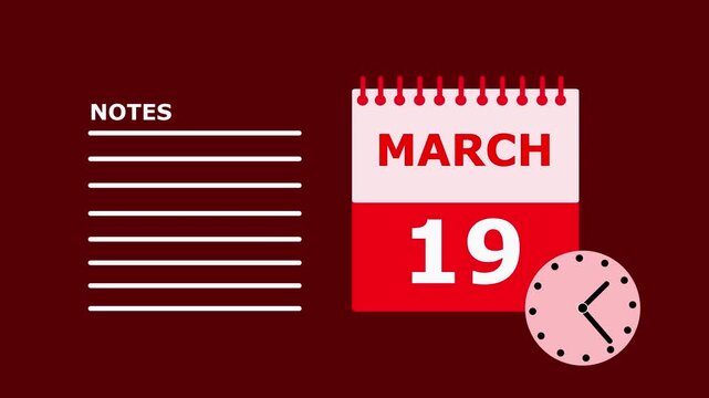 Stylish calendar for March 19th with notes section on dark background for organization and planning calendar march 19.