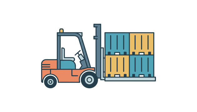 Industrial forklift truck carrying a pallet loaded with colorful cargo containers ready for shipping and logistics.