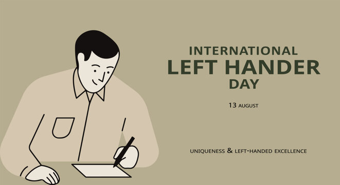 Line art illustration of a person writing international lefthanders day concept
