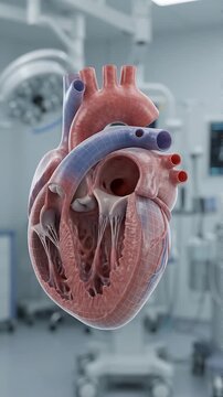 3d human heart anatomy diagnostic scan showing detailed internal structure of organ with chambers vessels valves cardiovascular system in medical environment for educational diagnostic purposes
