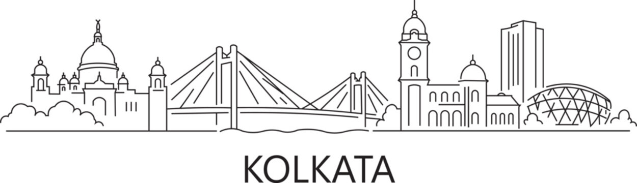 Kolkata skyline shown in simple line art
