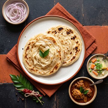 Kerala Parotta: Flaky South Indian Layered Flatbread from Kerala, Best Served Hot With Chicken, Beef, or Vegetable Curry