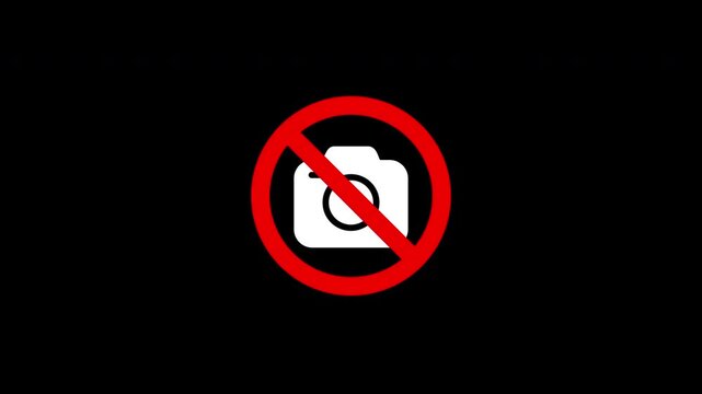 No Photography Camera Prohibition Icon Animation Picture Video Taking Ban Sign Motion Graphic For Private On Black