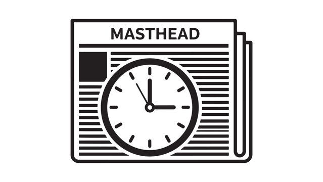 Newspaper masthead icon with clock illustration
