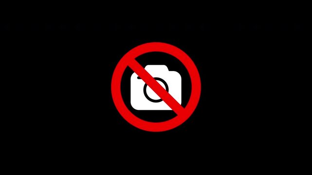 No Photography Camera Prohibition Icon Animation Picture Video Taking Ban Sign Motion Graphic For Private Property On Black