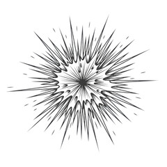 Naklejka premium minimalist hand-drawn charcoal gray starburst graphic element, uneven radiating triangular rays, high-contrast illustration isolated on a transparent background for copy space. concept of dramatic