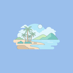 Obraz premium A flat vector illustration of a tropical beach scene