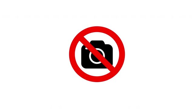 No Photography Camera Prohibition Icon Animation Picture Video Taking Ban Sign Motion Graphic For Private Property On White