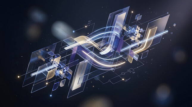 Abstract futuristic technology background with glowing blue and gold light trails