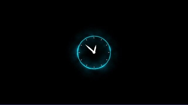 Clock icon animation glowing neon color watch dial circle deadline timer wall clock round retro sign symbol on black background. video