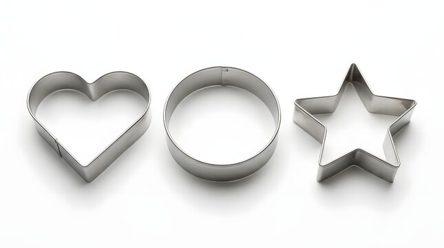 Three cookie cutters in different shapes on a white background