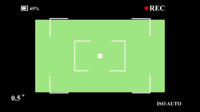 Camera viewfinder, camera streaming recorder, footage. Disler camera frame viewfinder, Video camera recorder screen overlay, rec text camera recording icon blink animation on green screen in 4K