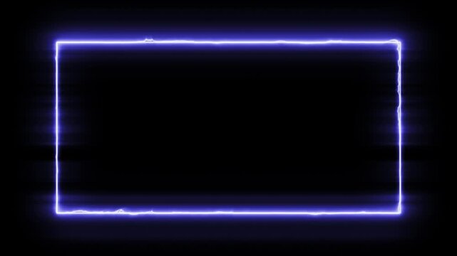 Abstract blue neon rectangle frame animation with mysterious magic noise wave, intense sapphire geometric lightning line with electric light distortion isolated on black 4K