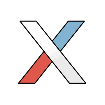 Flat design letter X with red and blue accents