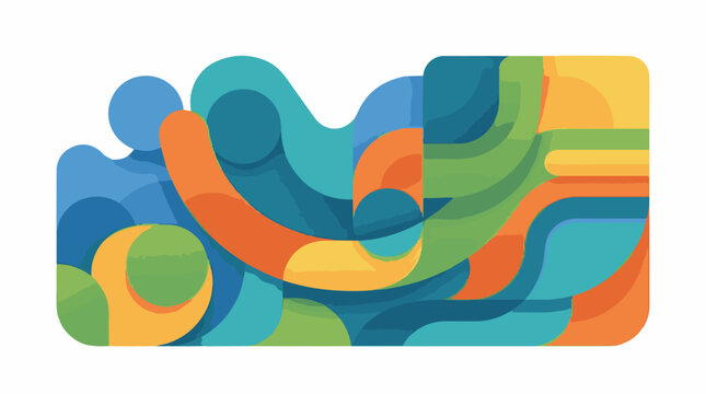 Abstract flowing shapes in blues greens oranges and yellows