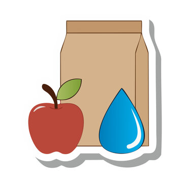 Lunch Bag with Apple and Water Drop Illustration