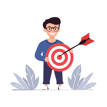 Man holding target with arrow in flat vector style