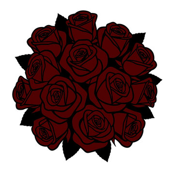 Red rose bouquet line art vector