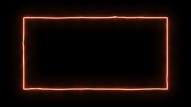 Abstract gold neon rectangle frame animation with random line distortion, intense yellow geometric power border with chaotic light energy isolated on black 4K