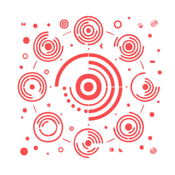 Abstract red geometric circles and dots on white background