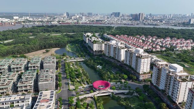 Aerial view of Sala Urban Park Saigon in the modern quarter of Ho Chi Minh city, Vietnam.