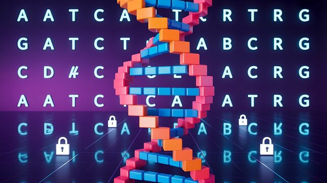 Digital dna sequence with genetic code and cybersecurity technology background