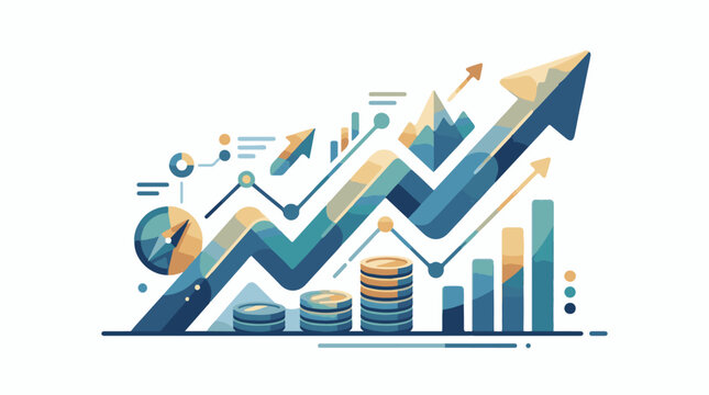 Abstract representation of rising financial charts and stacks of coins