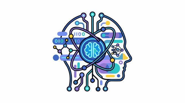 Abstract head with brain binary code and network