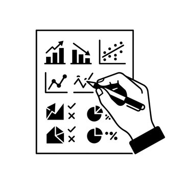 Hand Drawing Business Charts and Graphs on Paper, Data Analysis Concept