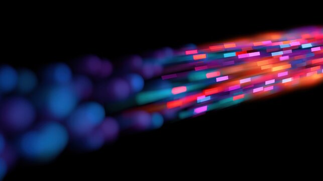 Colorful light trails in pink purple orange and blue with motion blur, vibrant speed and digital communication concept