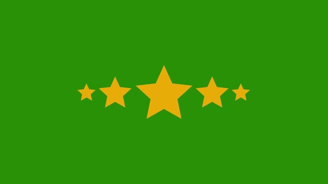 Five Golden Stars Rating on Green Screen Chroma Key Background: 5 Star Customer Feedback Review Icon