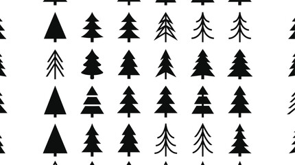 Fototapeta premium PrintStylized pine tree silhouette icons in grid arrangement showcasing geometric variations, forest design elements, nature symbols, and creative environmental graphics
