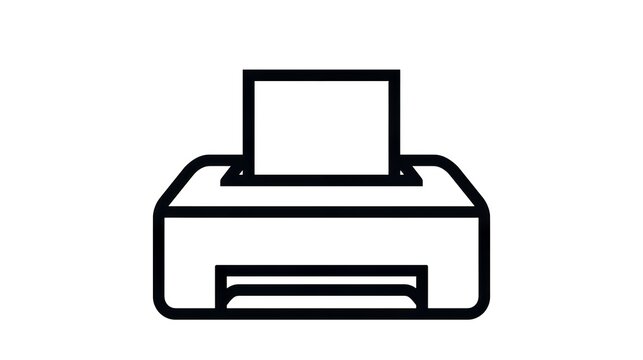 Minimalist black outline icon of a home office printer document machine rendered in a clean simple style on white background