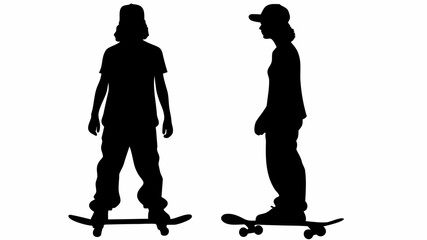 Teen skateboarders in baseball caps cruising silhouettes © Ubaid