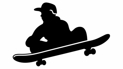Man in baseball cap sitting on skateboard © Ubaid