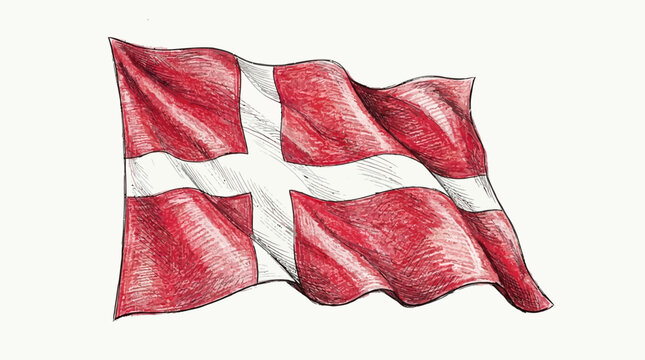 The Danish flag waving in the air with red and white colors