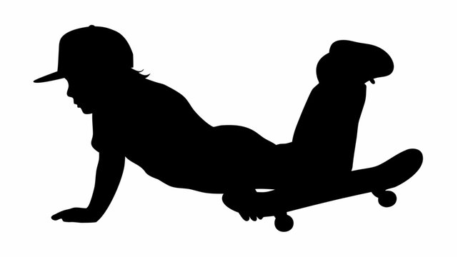 Silhouette skateboarder wearing backward cap on board