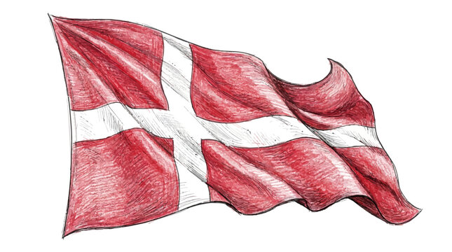 The Danish flag waves gently in the air with red and white colors