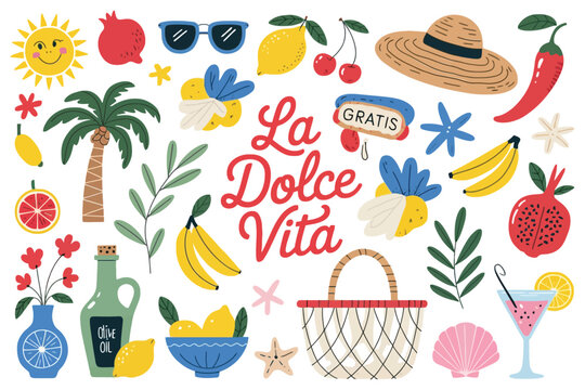 La Dolce Vita Seamless Pattern Featuring Vintage Mediterranean Style with Elegant Decorative Elements and Retro Italian