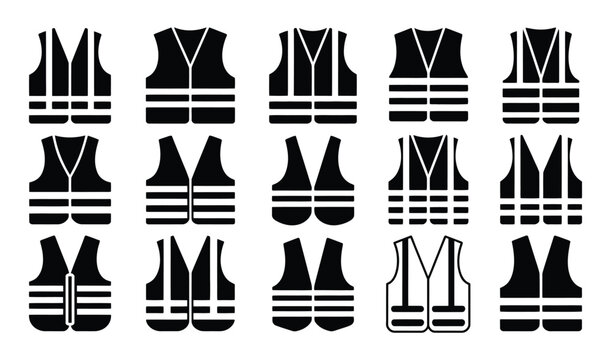 Safety vest icon set high vis reflective work jacket gear