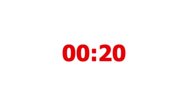 countdown animation, 25 seconds displays a timer counting down minutes and seconds on white background. 25 seconds countdown timer with alpha channel. 4k video