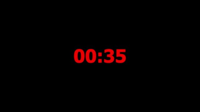 countdown animation, 40 seconds displays a timer counting down minutes and seconds on black background. 40 seconds countdown timer with alpha channel. 4k video