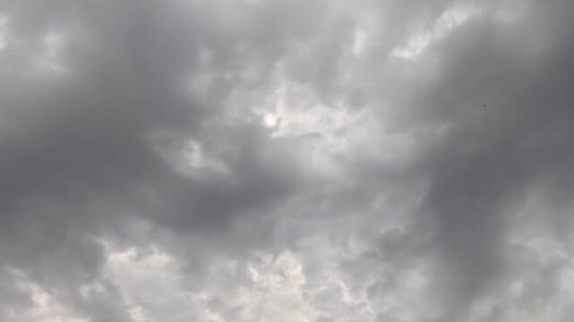 Time-lapse of dramatic dark storm clouds moving fast across the sky as overcast weather forecast concept background