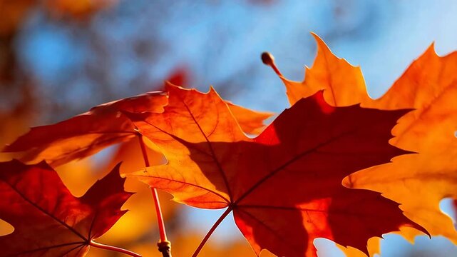Closeup of vibrant autumn leaves