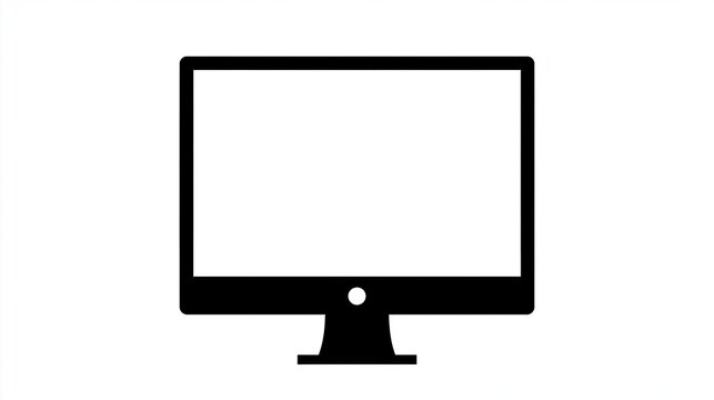 Minimalist black computer monitor icon featuring a simple flat graphic design style for modern digital interface elements on white background