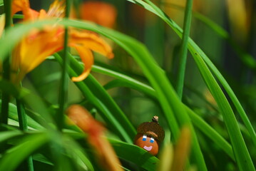 Cartoon character - Srrraja acorn walking on her flowerbed © oleg