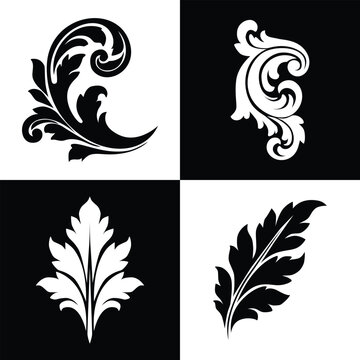 Collection of damask silhouette ornamental elements